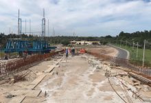 AS PISTAS do viaduto já estão quase interligadas sobre a Rodovia Rio-Santos