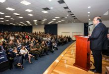 O governador Pezão durante a cerimônia na Cidade da Polícia