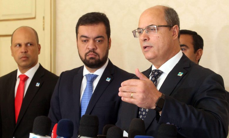 Governador Wilson Witzel durante entrevista coletiva sobre concessão do Maracanã no salão nobre do Palácio Guanabara