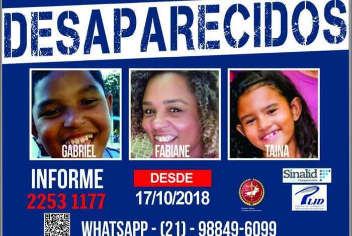 Cartaz divulgado pelo Portal dos Desaparecidos em busca de Fabiane Azevedo e seus filhos