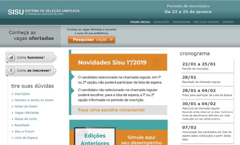 INSCRIÇÕES PARA o Sisu devem ser feitas na através da página do sistema na internet