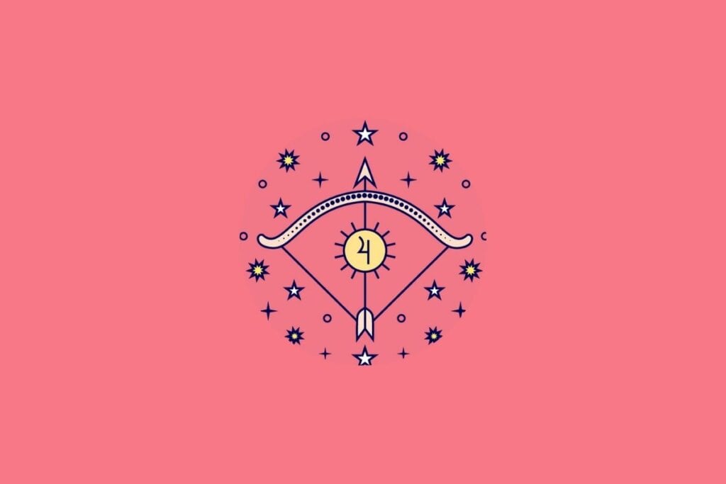 Ilustração do signo de Sagitário em um fundo rosa