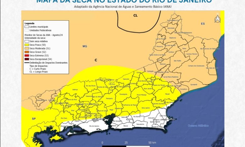 Mapa da seca no estado do Rio de Janeiro