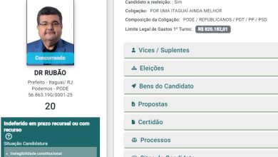 Reprodução da página do site do TSE em que a candidatura de Rubão aparece como indeferida.