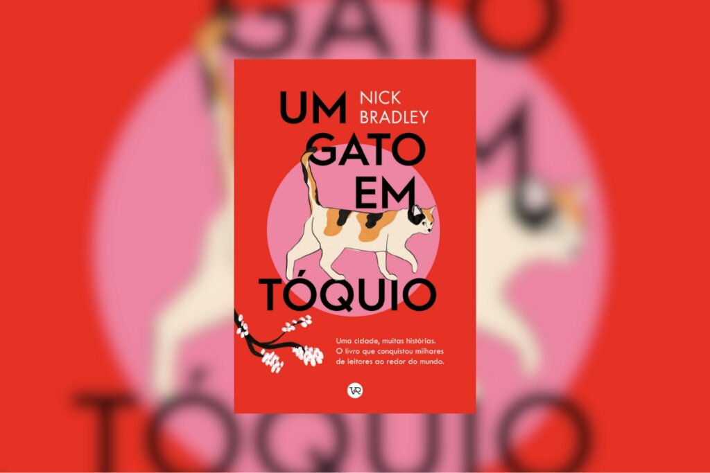 Capa do livro "Um gato em Tóquio" com a ilustração de um gato 