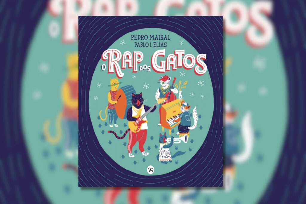 Capa de livro com gatos tocando instrumentos musicais