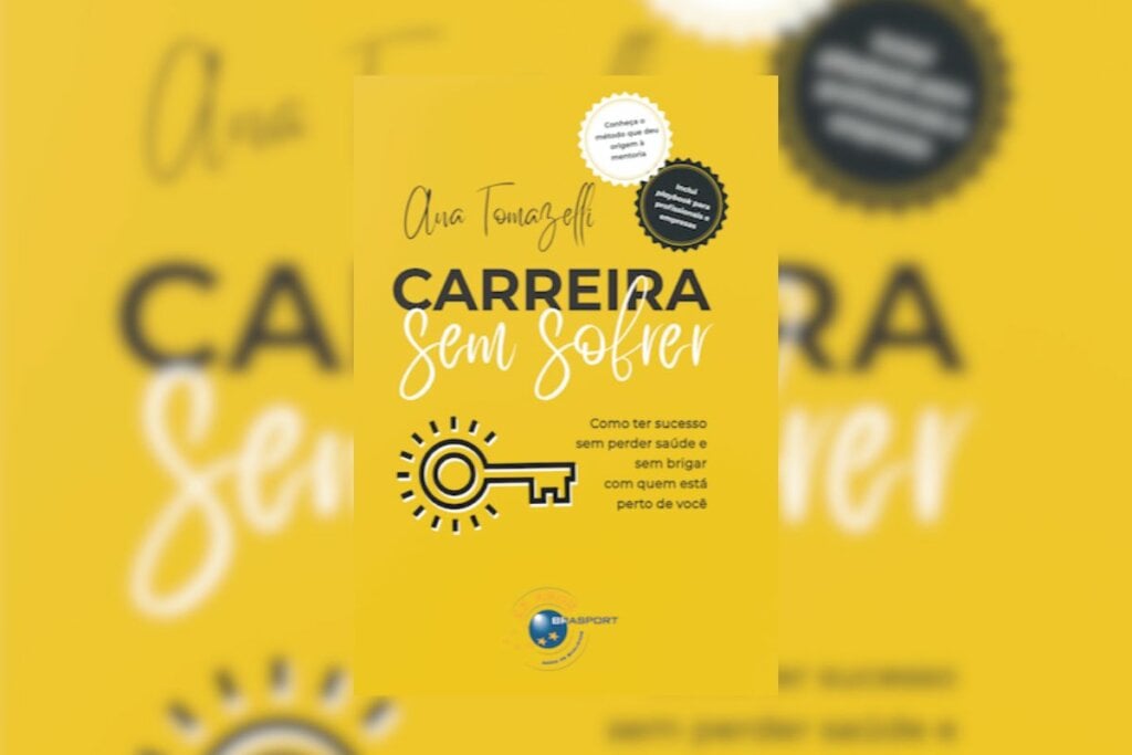 Capa do livro "Carreira sem Sofrer" amarela com a ilustração de uma chave 