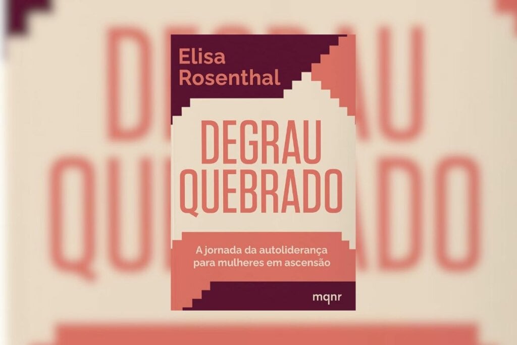 Capa do livro "Degrau Quebrado" nas cores rosa e vinho com a ilustração de degrais