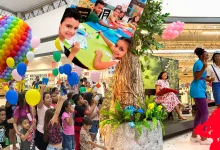 Crrianças brincando no shopping Pátio Mix Costa Verde