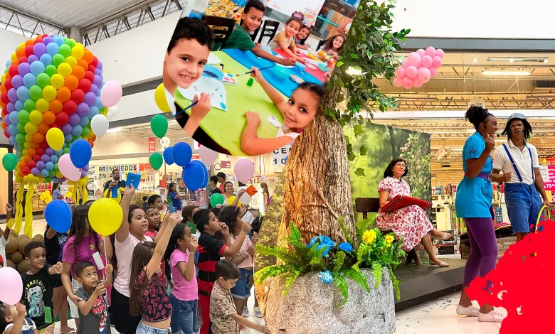 Crrianças brincando no shopping Pátio Mix Costa Verde