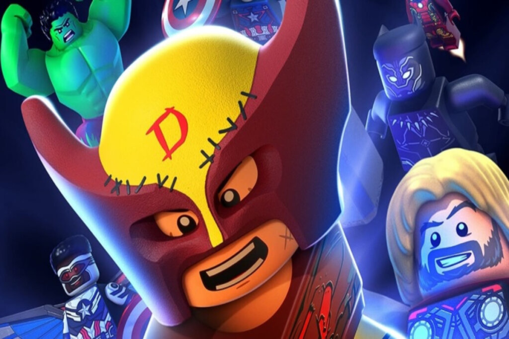 capa de "LEGO Marvel Avengers: Mission Demolition" com heróis da marvel em LEGO