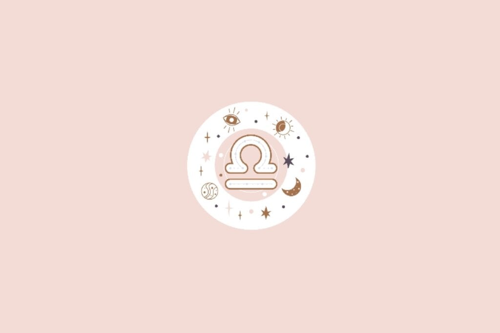 Ilustração do signo de Libra em um fundo rosa