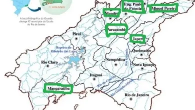 Mapa dos municípios destacados em verde, incluindo Mangaratiba