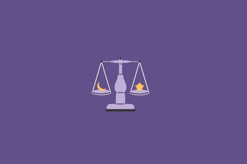 Ilustração do signo de libra em um fundo roxo