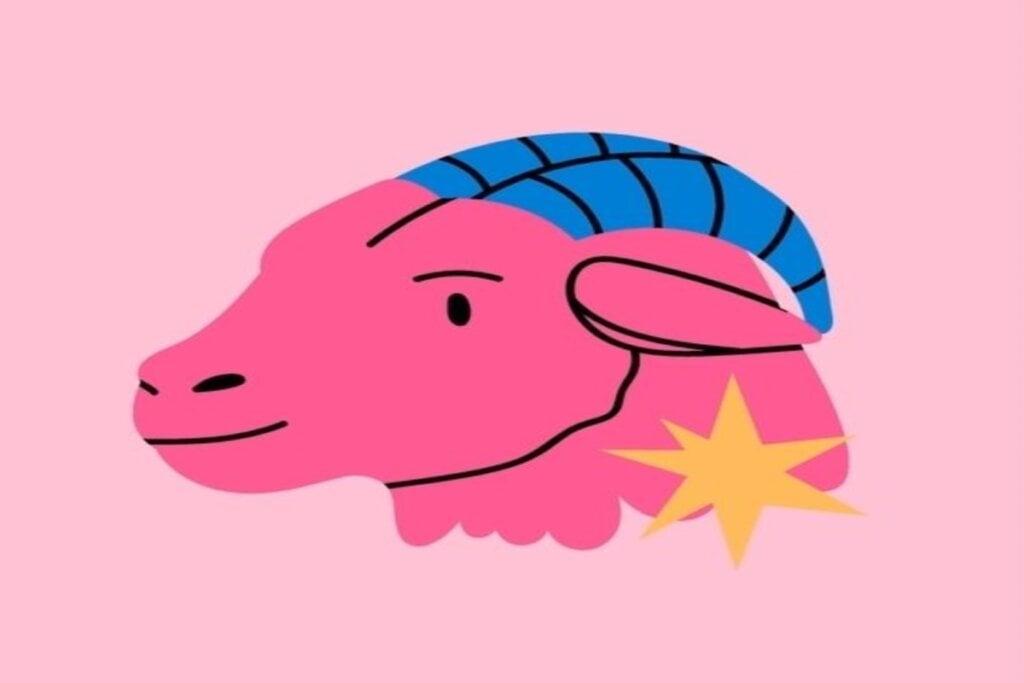 Ilustração colorida do signo de capricórnio em fundo rosa