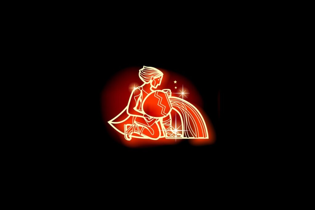 Ilustração em vermelho neon do signo de Aquário