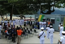 Cerimônia de inauguração do contêiner na Vila do Abraão, em Ilha Grande