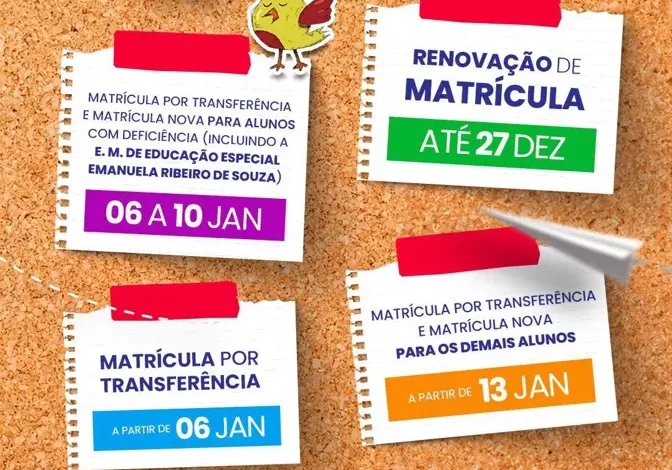 Arte do cronograma de matrícula escolar para 2025