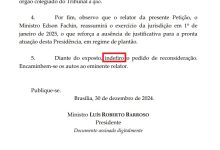 Reprodução da decisão do Ministro Barroso, presidente do STF: até agora, Rubão não consegue alterar decisões contra a sua candidatura (Reprodução internet)