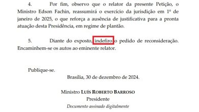 Reprodução da decisão do Ministro Barroso, presidente do STF: até agora, Rubão não consegue alterar decisões contra a sua candidatura (Reprodução internet)