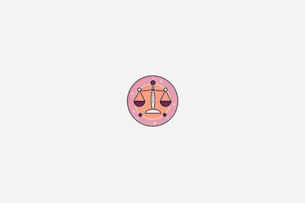 Ilustração do signo de Libra dentro de um círculo rosa