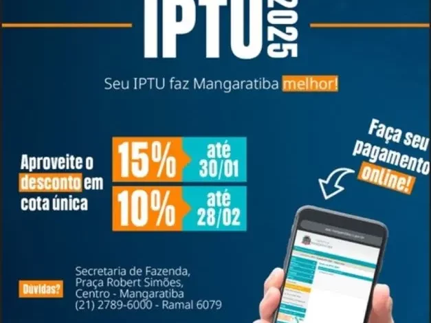 Arte do PTU 2025 Mangaratiba: Descontos de até 15%