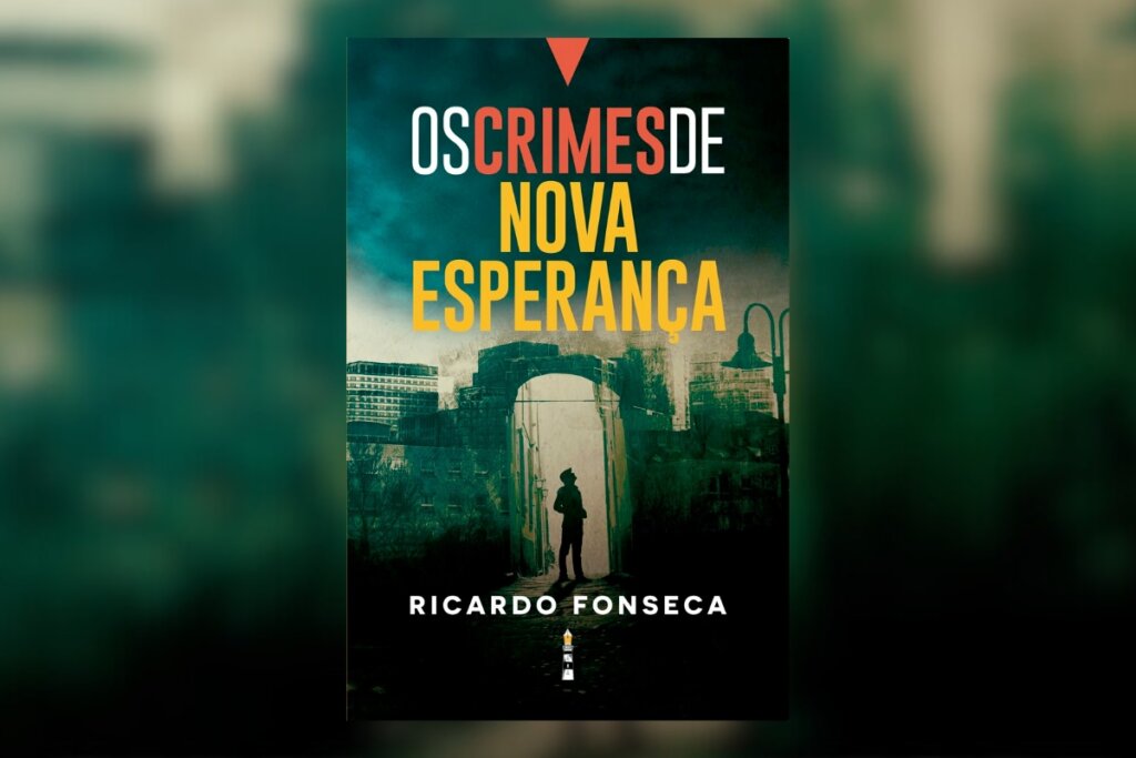 Ilustração de uma pessoa em escombros de pedra na capa do livro "Os crimes de nova esperança"