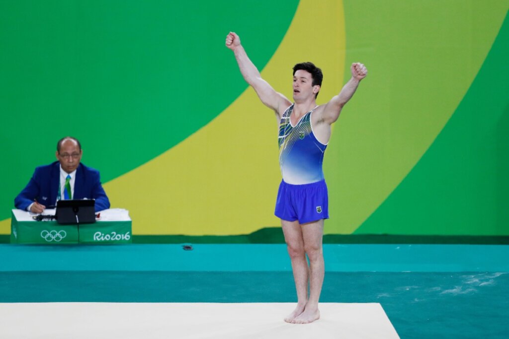 Diego Hypólito em performance no solo durante os Jogos Olímpicos do Rio 2016