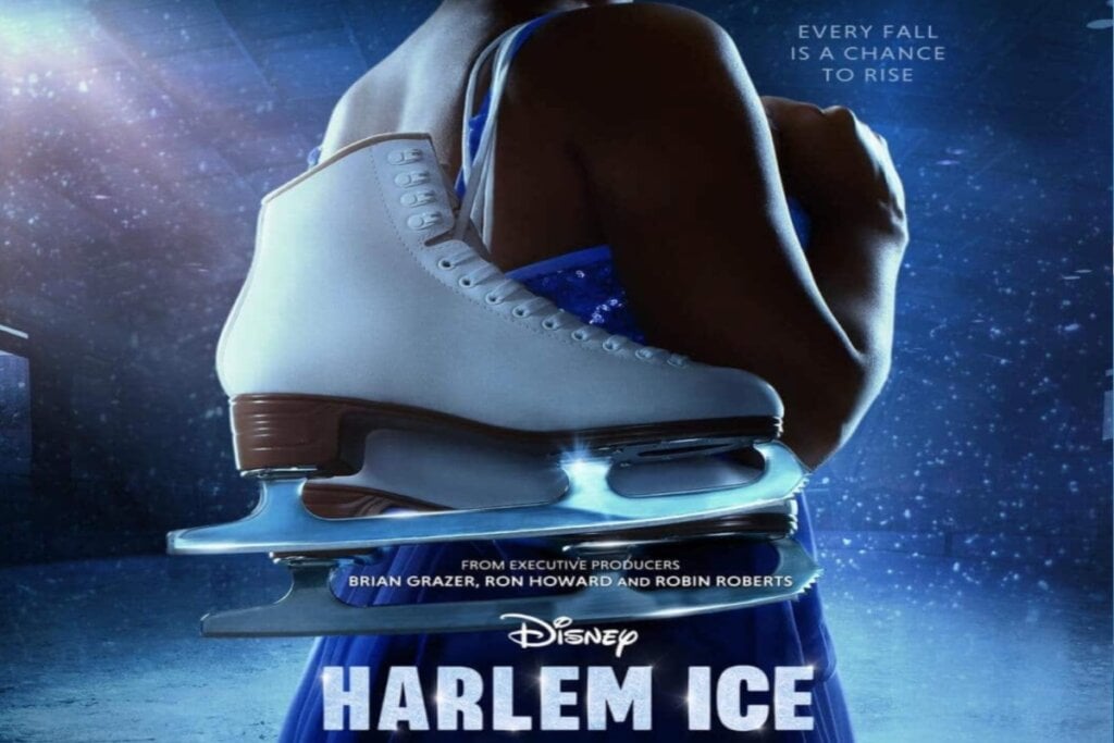 Pôster da série documental "Harlem Ice", com destaque para um par de patins de gelo