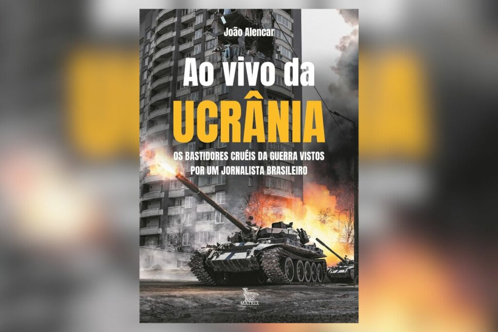 Capa de livro com título e nome do autor, e ao fundo um prédio destruído e um tanque de guerra com uma explosão