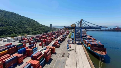 Navio de contêiner atracado no Porto de Itaguaí