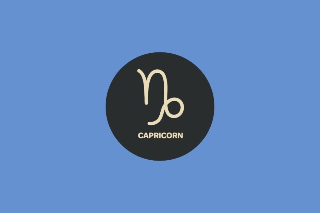 Ilustração do signo de Capricórnio em um círculo sobre um fundo azul