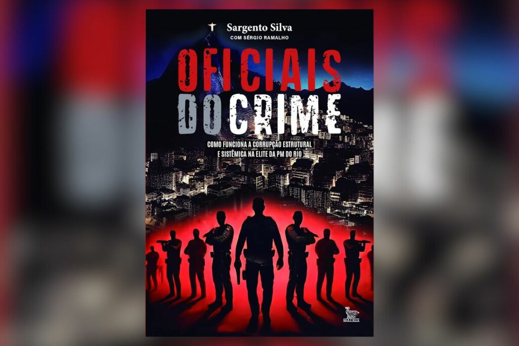 Capa de livro preta com imagem de policiais na sombra e título do livro e nome do autor