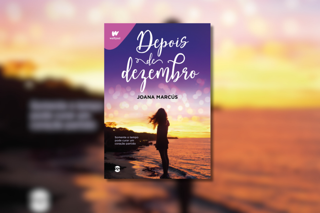 Capa de livro com título e nome do autor e com a imagem de uma mulher andando na praia 