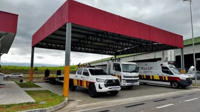 Base operacional da CCR RioSP com viaturas de atendimento e resgate