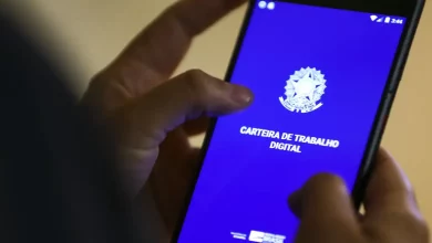 Celular aberto no aplicativo da Carteira de Trabalho Digital