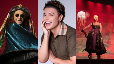 Montagem com Alceu Valença, David Brazil e cena do musical A Pequena Sereia, representando a diversidade da agenda cultural do fim de semana.