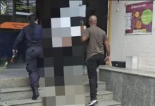 Agentes da Ronda Maria da Penha conduzem agressor detido em flagrante para a 165ª DP