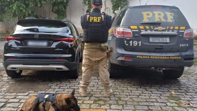 Agente da PRF e cão farejador do GOC-RJ