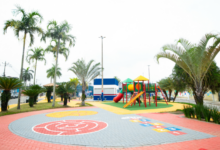 Praça do Jardim América recebeu novos brinquedos infantis e áreas revitalizadas para esporte e convivência da população (DIVULGAÇÃO/PMI).