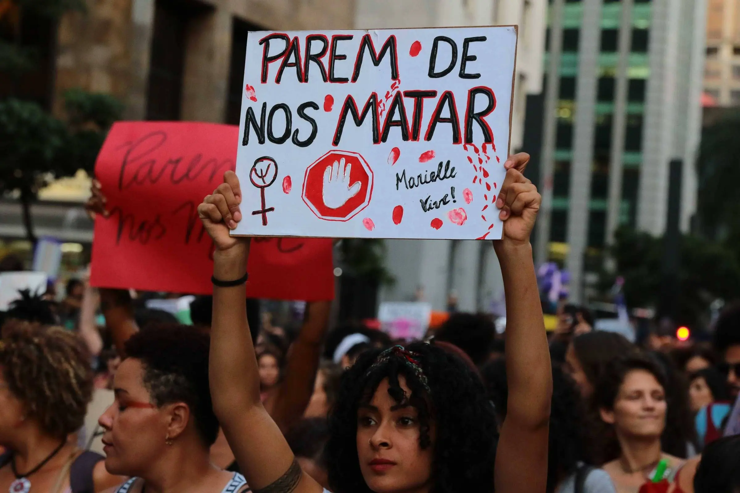 Protesto contra a violência contra a mulher