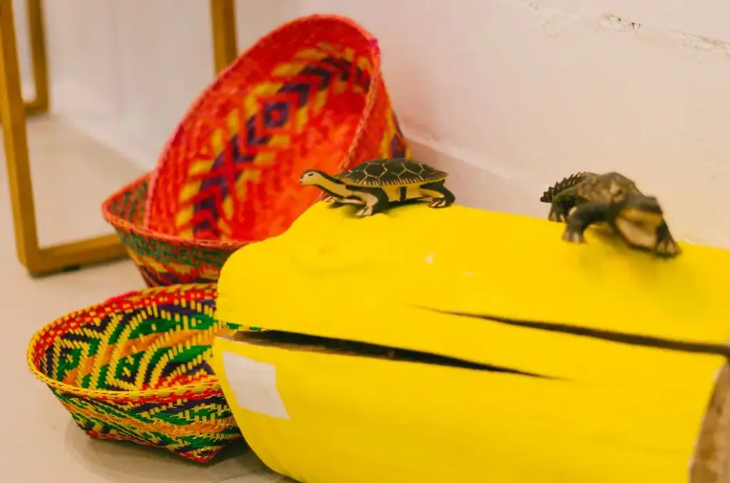 Peças artesanais e elementos da fauna regional integram a exposição