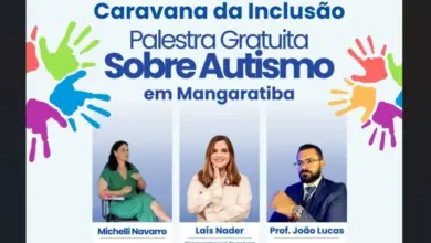 Arte do evento com a foto de três palestrantes