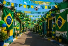 Rua decorada para Copa do Mundo