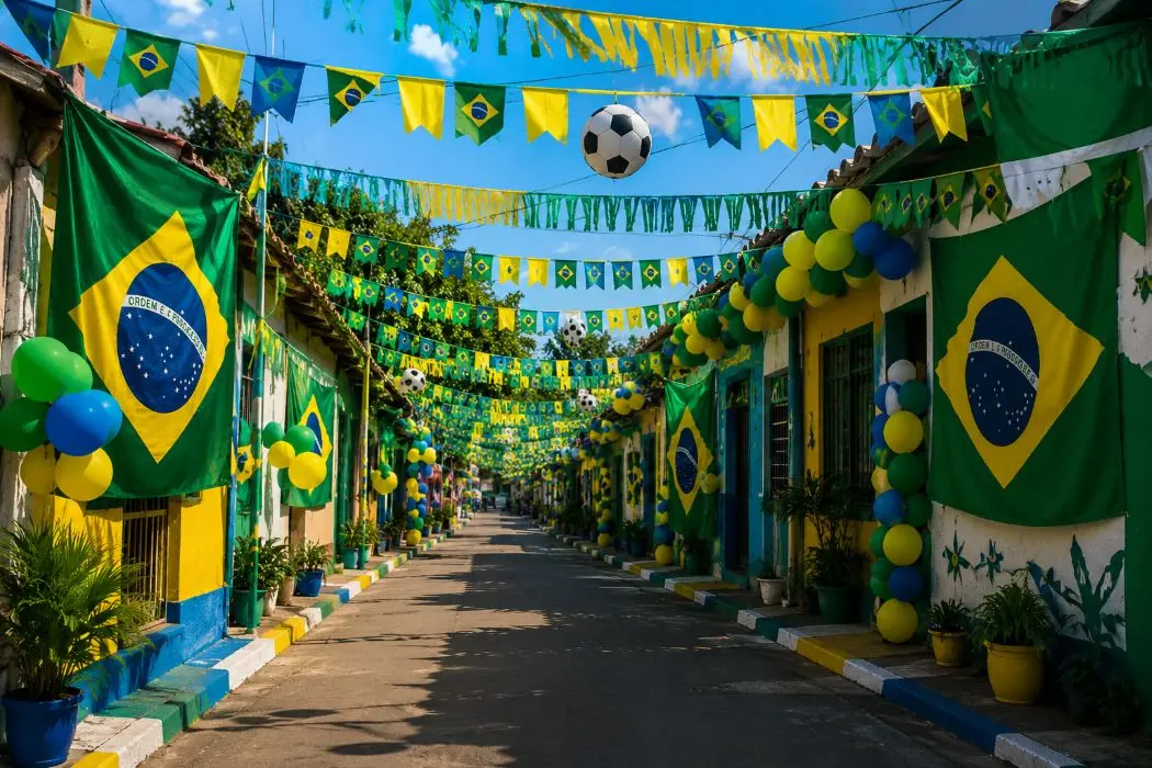 Rua decorada para Copa do Mundo