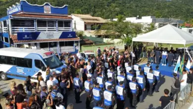 Vista aérea da inauguração da Base do Segurança Presente na Praia do Saco