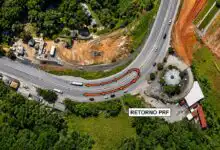 Imagem aérea mostra o retorno localizado no km 233 da Via Dutra