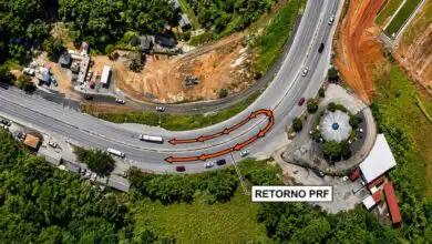 Imagem aérea mostra o retorno localizado no km 233 da Via Dutra