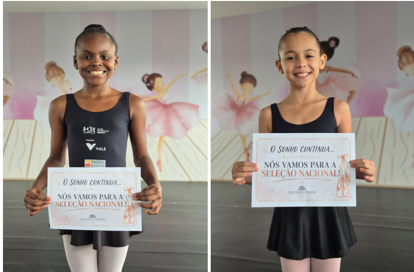 Maria Hellena Torres de Melo, de 9 anos, e Sofia Batista Lage, de 10, avançaram para a etapa nacional da seleção do Bolshoi.