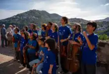 Integrantes da Orquestra Jovem de Itaguaí durante a programação do projeto “Sogno Azzurro”, na Itália.